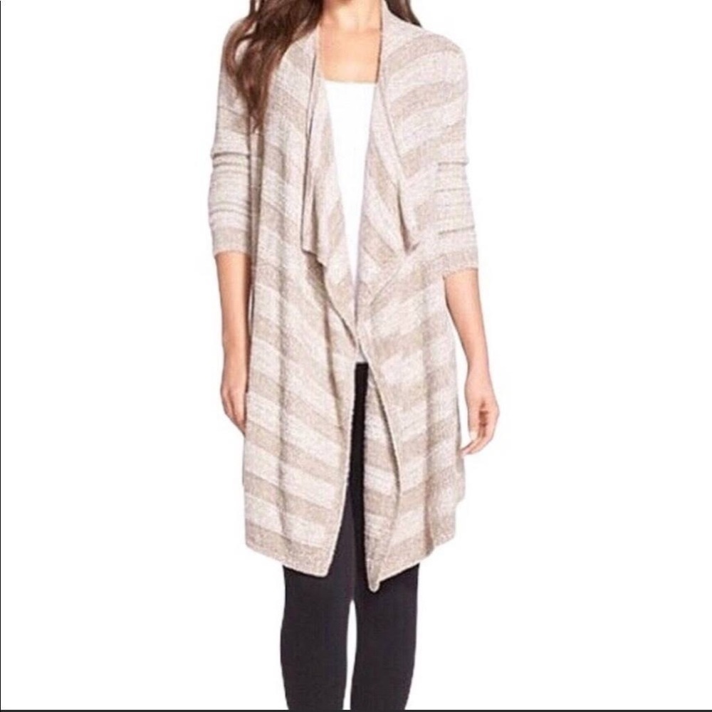 Barefoot Dreams Bamboo Chic Lite Taupe Striped Cardigan sz S/M